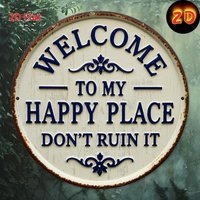 2026 2D Vintage "Welcome To My Happy Place" Wooden Sign, Retro Funny Inspirational Round Plaque, Aesthetic Home Bar Wall Art,