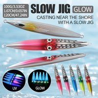 100g 3D Eyes Fast Sinking Luminous Artificial Hard Bait Deep Sea for Ocean Rock UV Glow Squid Fishing Metal Jigging Jig Lure