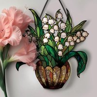 Lily Of The Valley Sun Catcher Flower Window Catcher Wall Art Decor Sun Catcher With Chain Floral Sign For Outdoor Porch Kitchen