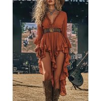 Summer Women's Ruffled Floral Tassel Retro Solid Dress New Fashion Elegant Casual Holiday Party Dresses For Women Robe Femme