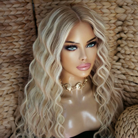 Light Brown Mixed Platinum Blonde Women's wig Glueless Lace Front Synthetic Wig Water Wave Wig Daily Use