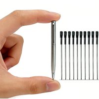 Mini Stainless Steel Metal Ballpoint Pen with 10 Replacement Refills Set, Portable Pocket Ballpen Compact Short Pen for Wallet