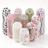 100pcs Mini Cake Liner Stand Cake Greaseproof Paper Tray Cupcake Cups, Cute Pattern, for Birthday Party Favors, Baking