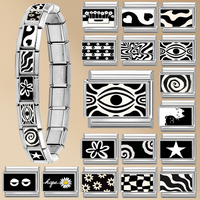Fashion Charm Italian Links Fit 9mm Stainless Steel Women Men Jewelry DIY Making Black Element Kaleidoscope Eye Dasiy Bracelets