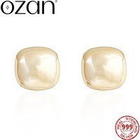 OZAN Gold Shell Pearl S999 Sterling Silver Earrings Stud Sugar Cube Fashion Trendy Jewelry for Women Girls Lady Anniversary Gift