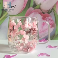1pc Double-walled Glass Coffee Mug With A Real Flower Design Inside, Suitable For Coffee, Milk, And Other Beverages B.H
