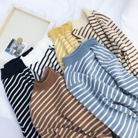 Pull à col montant pour femme, haut à la mode, slim, élastique, manches longues, décontracté, rayé, chemises tricotées, automne hiver