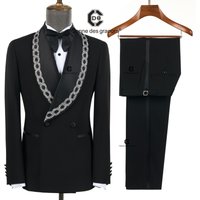Cenne Des Graoom 2026 New Elegant Luxury Black Double-Breasted Men Suits Jewelry Ornament Handmade Tuxedo for Wedding Party
