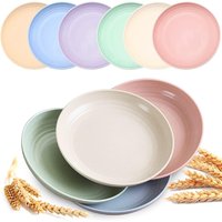 4pcs/Set Unbreakable Wheat Straw Plates Reusable Lightweight Dinner Dishes Microwave Dishwasher Safe for Kitchen Camping Travel