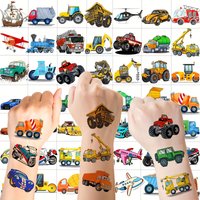50 PCS Bulk Construction Temporary Tattoos for Boys Girls Face Arm 3D Excavator Bulldozer Truck Racing Car Fake Tattoo Sticker