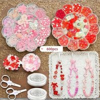 Red, pink,2 boxes. Sweet, acrylic beads. Flower Butterfly Bead DIY String Loose Bead Necklace Phone Chain Valentine's Day Gift