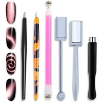 6Pcs Cat Eyes Magnet Set Magnetic UV Gel Nail Polish Magnet Pens 3D Flower Ombre Design Double Head Magnet Stick Manicure DIY