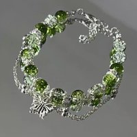 Niche Design Super Fairy Butterfly Bracelet for Women Sweet Green Bead Tassels Chain Elastic Bracelet Exquisite Party Jewelry