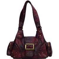 Y2K Vintage Burgundy Leather Hobo Bag Retro Fashion Style Shoulder Bag with Buckle Rivet Details Wasteland Punk Underarm Handbag