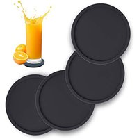 Non Slip Silicone Drink Coasters Large Black Cup Coaster Set for Outdoor & Indoor Drinks - Anti Stain & Heat Resistant - Cup Tab