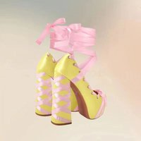 Pink Bow Knot Sky Blue Silk Round Toe Twine Pumps Lace Up Women Shoes Chunky High Heels Party Banquet 2026 Zapatos Para Mujere
