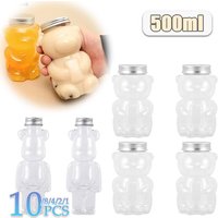 1-10PCS 500ml Violent Bear Milk Tea Bottle Disposable PET Transparent Juice Bottle Cartoon Bear Portable Juice Yogurt Bottle