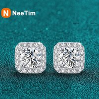 Neetim Real 0.5-1 Carat D Color Moissanite Stud Earrings For Women 100% 925 Sterling Silver Sparkling Earring Wedding Jewelry
