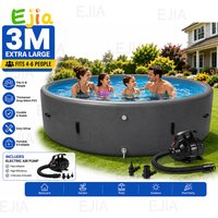 Stock 3M x 1.2M Inflatable Pool Adults & Family, Extra Large Round Drop Stitch PVC Backyard Pool with Electric Pump, Fits 4-6