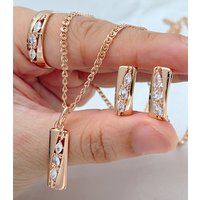 Kinel Hot Square White Natural Zircon Wedding Jewelry Sets for Women 585 Rose Gold Color Ring Earrings Necklace Daily Jewelry