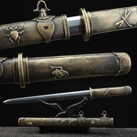 Chinese Tang Sword Folded Steel Damascus Blade Real Brass Various Insect Sheath Ready Battle Samurai Tanto Katana Home Decor