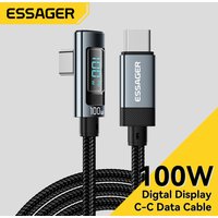 Essager PD100W USB Type C Cable 90 Degree 5A Fasting Charing For iPhone Xiaomi Samsung Huawei Laptops LED Digital Display Cable