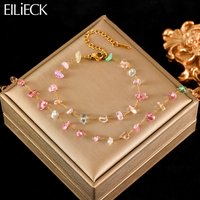 EILIECK 316L Stainless Steel Colored Acrylic Stones Necklace Bracelets Set For Women Trendy Neck Chain Waterproof Jewelry Gift