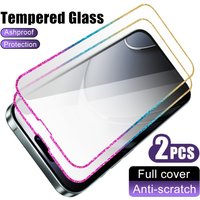 NNBILI 2pcs Diamond Edge Tempered Glass Transparent Screen Protector, Pink Glitter Frame For Apple IPhone 12 13 14 15 16 Pro Max