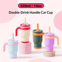 1pcs 14oz Straw Car Cups Contrasting Color Children's Student Thermos Cup Stainless Steel Water Cup Handle CarCup