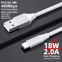 18W USB Type C Charge Cable Data Wire for iPhone 16 15 Redmi Poco Oneplus Samsung S21 S20 S10 Huawei P40 Xiaomi Mi 9 1m 2m 3m