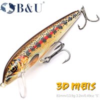 B&U 80mm Sinking Minnow Wobbling Fishing Lure Artificial Baits For Bass Perch Pike Trout Hard Bait Jerkbait Fishing Tackle