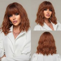 Perruque Synthétique Courte Bob Ondulée avec Frange pour Femme, Perruques Vidéo en Cuivre, Cheveux Naturels, Rouge, Marron, Cosplay, ix, Chaleur, Degré