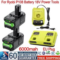 Bonacell 6000mAh Zamiennik Akumulatora Li-Ion 18V do RYOBI, Pasuje do P108 P107 P108 RB18L50 RB18L20, Akumulator i Ładowarka do Elektronarzędzi