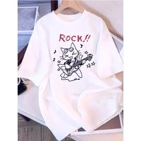 Plus Size New Women's T-Shirt Rock Cat Printed Short Sleeve Harajuku Top Loose-Fit Y2K Casual Fashion Shirt Y2k Vintage Tee Top