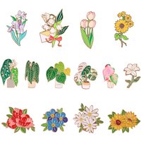 Flower & Plant Metal Brooch Set, Enamel Lapel Pins for Clothing Decoration, Gift。 enamel pin