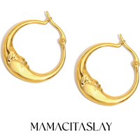 MamacitaSlay 18K Gold Plated Stainless Steel Moon Hoop Earrings Unique Waterproof Jewelry Women's Charm Statement Earrings Gift