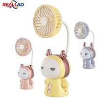 New FY006F Mini Fan Cartoon Portable Fan With Night Light USB Rechargeable Operated Folding Small Fan For Table Study Desk Lamp