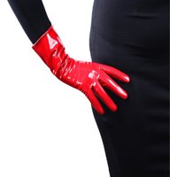 DooWay Sexy Women's Red Latex Gloves Shine Wet Look Wrist Faux Patent Leather Fashion Evening Wedding Party Role Play Glove
