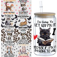 5 Sheets Cat UV DTF Cup Wrap,DTF Transfer Stickers for Glass Cup,Waterproof funny animal Rub on Transfers for 16 oz Glass,Mugs
