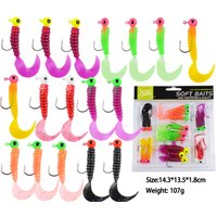 Soft Bait Tail Worm Lead Head Hook Combo Set 17pcs Set Single Tail Worm Soft Worm for Bass Trout and Perch Lure