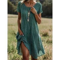 Female Floral Print Dress Fashion Boho Beach Holiday Dresses For Women Casual Short Sleeve O Neck Pullover Dress Robe Summer
