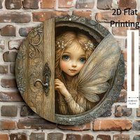 2026 2D Flat, 2D Flat Printing Magic Fairy Door Wall Art - Wooden Round Peep-See Fairy With Vibrant Eyes & Wings, Elegant Hom