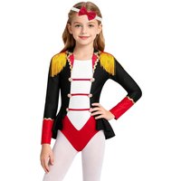 Girls Halloween Circus Ringmaster Cosplay Costume Long Sleeve Tassel Leotard Jumpsuit for Carnivals Lion Tamer Stage Performance