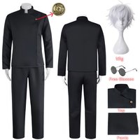 Kostium Cosplay Jujutsu Kaisen Gojo Satoru, Mundur Szkolny dla Mężczyzn i Kobiet, Koszula, Spodnie, Peruka, Strój na Halloween, Pełny Zestaw