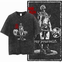 YG BODY BUILDING Printed Cotton Acid Washed Graphic Unisex T Shirt Cool CROSSFIT Streetwear Men Tshirts Big Size Tee for men
