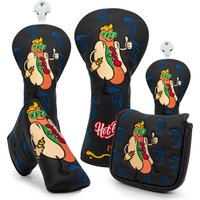 Hot Dog Design Black Leather High Quality Golf Club Head Covers set Golf Fariway Wood Covers Hybrid Head Covers 3 5 U Wood Head