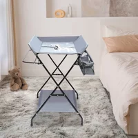 Foldable Baby Diaper Changing Table with Storage Basket, Portable Dresser Station w/ Safety Strap & Height Ruler, for Nursery