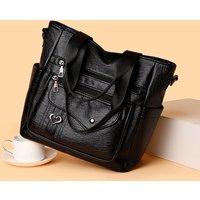 New PU Solid Color 2024 High Quality Tote Bag Zipper Large Capacity Versatile Casual Shoulder Bags Soft Simple Trendy Handbag