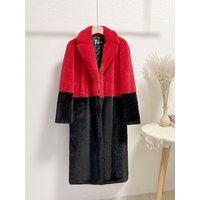 ZMEENNA Winter Black Red Contrast Faux Fur Coat Women Long Sleeve Thick Warmth Outwears Overcoat 2024 Autumn New Clothes ZM604