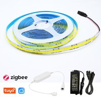 Tuya Zigbee 3.0 COB CCT LED Strip Light 12V 24V 1m-10m WWCW Flexible Dimmable Lamp Power Adapter Full Kit f Alexa Home Assistant